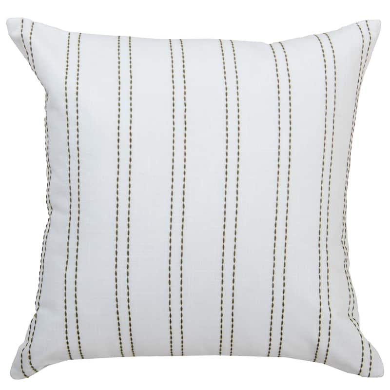 Rizzy Home Striped Embroidered Pillow - Down - White/Green