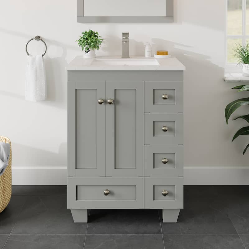 Eviva Acclaim 24"W Bath Vanity with Carrara Quartz Top & Undermount Sink - Grey