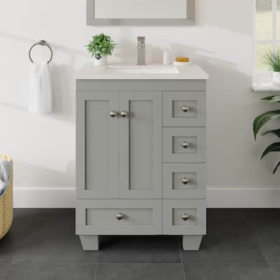 Eviva Acclaim 24"W Gray Bath Vanity with Carrara Quartz Top & Undermount Sink - 24''
