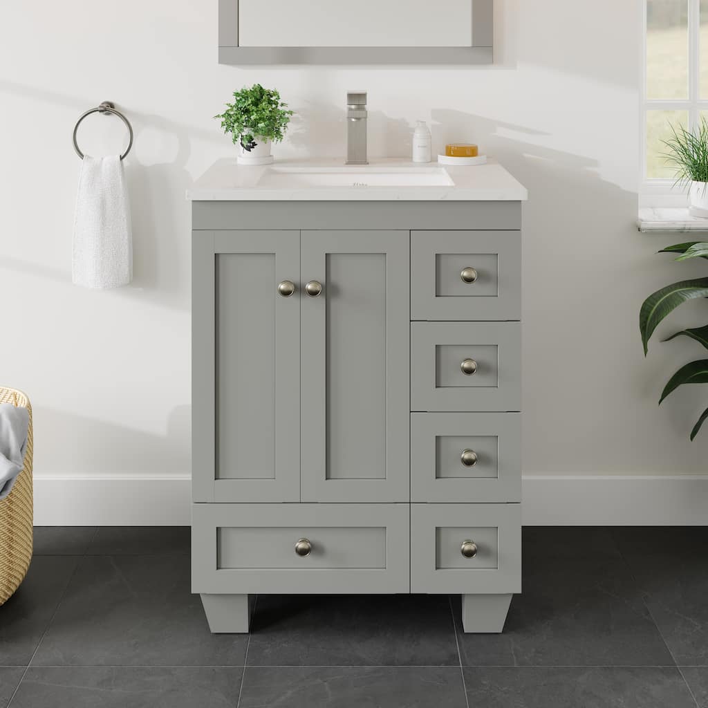 Eviva Acclaim 24"W Gray Bath Vanity with Carrara Quartz Top & Undermount Sink - 24''