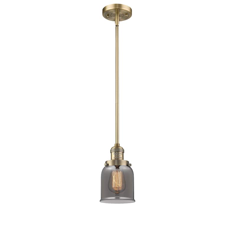Innovations Lighting Franklin Restoration Bell - 1 Light 5" Stem Hung Mini Pendant - Brushed Brass/Light Smoke
