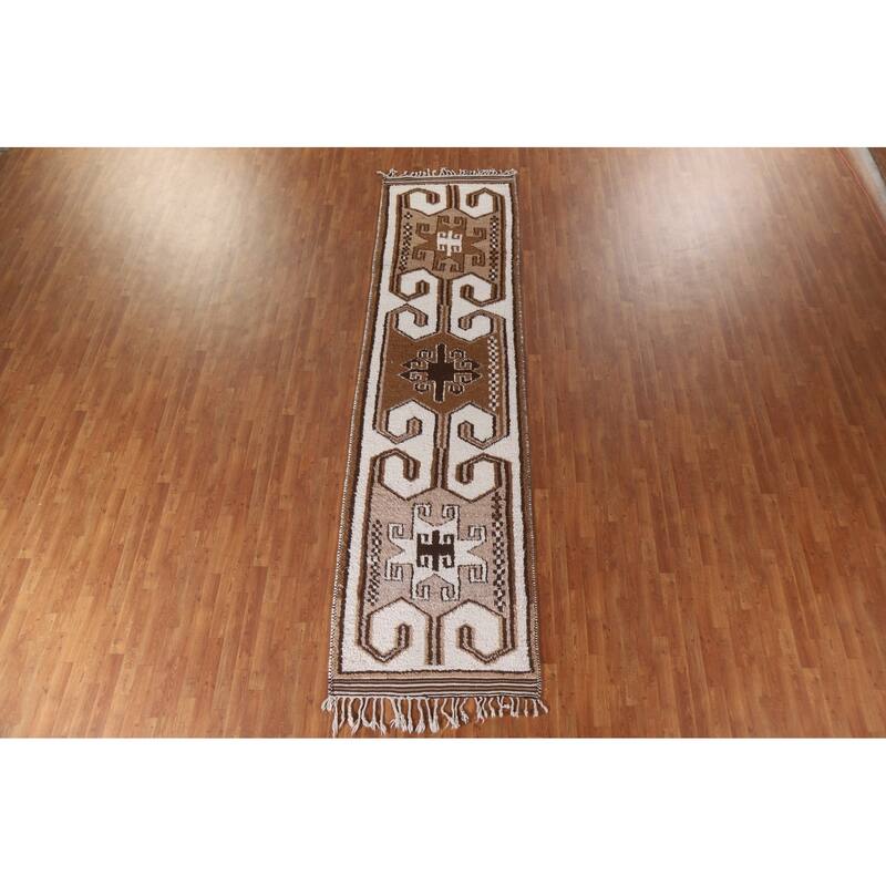 Plush Turkish Anatolian Runner Rug Hand-knotted Beige Wool Carpet - 3'6"x 13'3"