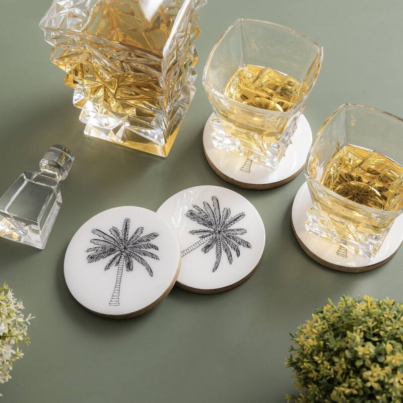 Mango Wood Coasters Set Of 4 w/Print