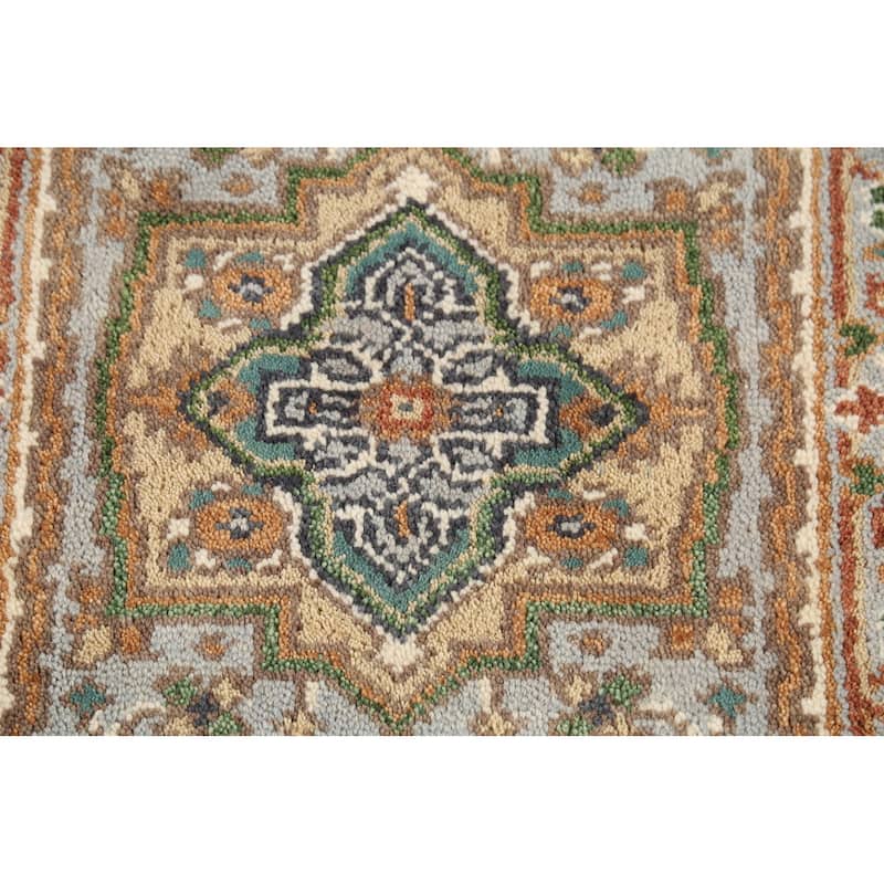 Gray Geometric Heriz Serapi Indian Accent Rug Handmade Wool Carpet - 2'0"x 3'0"