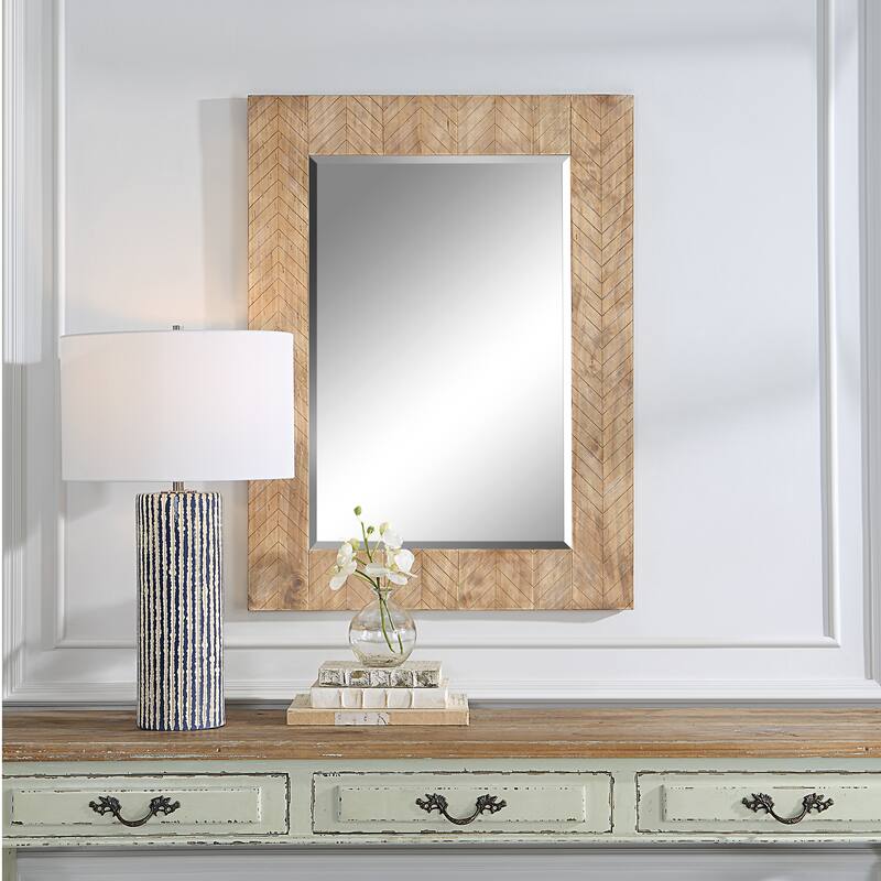 Natural Wood Beveled Mirror