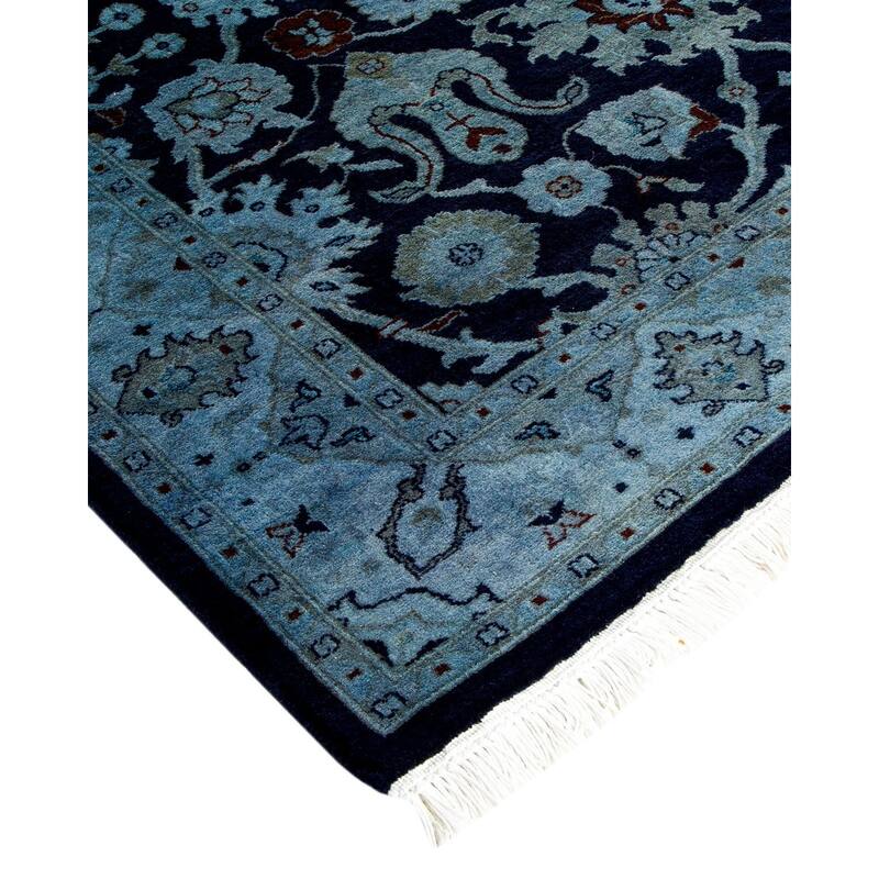 Overton Hand Knotted Wool Vintage Inspired Modern Contemporary Overdyed Blue Area Rug - 3' 2" x 5' 3"