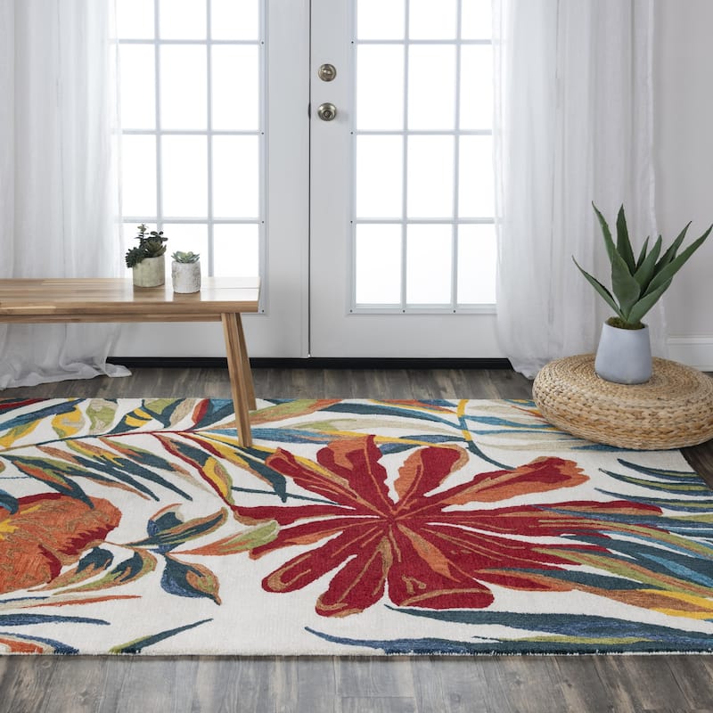Alora Decor Mirage Tropical Ivory, Grey, Red and Gold Hand-tufted Rug - 7'9" x 9'9" - Ivory