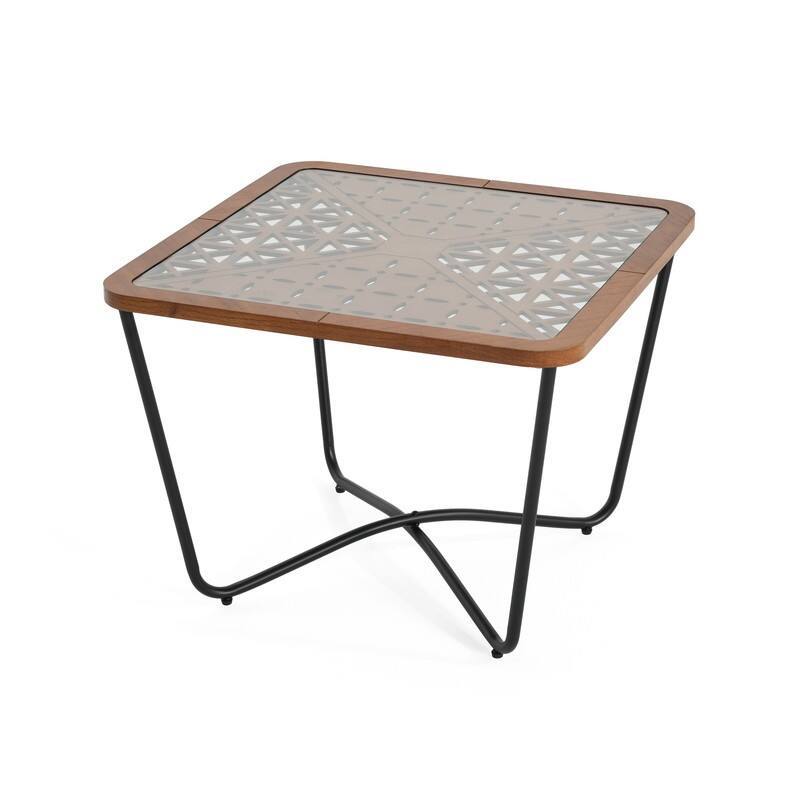 Industrial Style Square Coffee Table - Tempered Glass Top