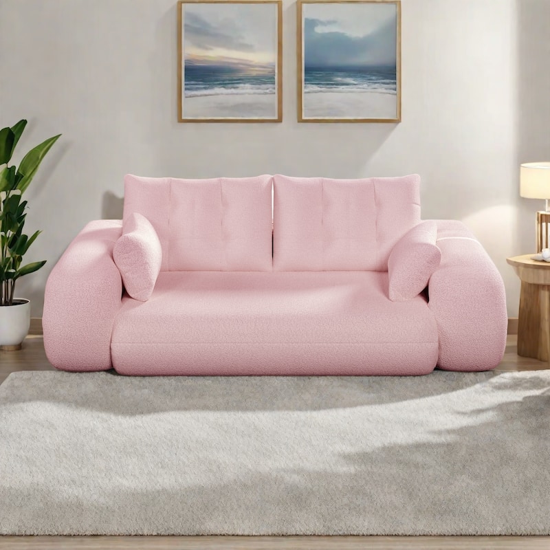 78.7" Teddy 3-Seater Sleeper Sofa Modular Floor, Convertible Lounge - Pink