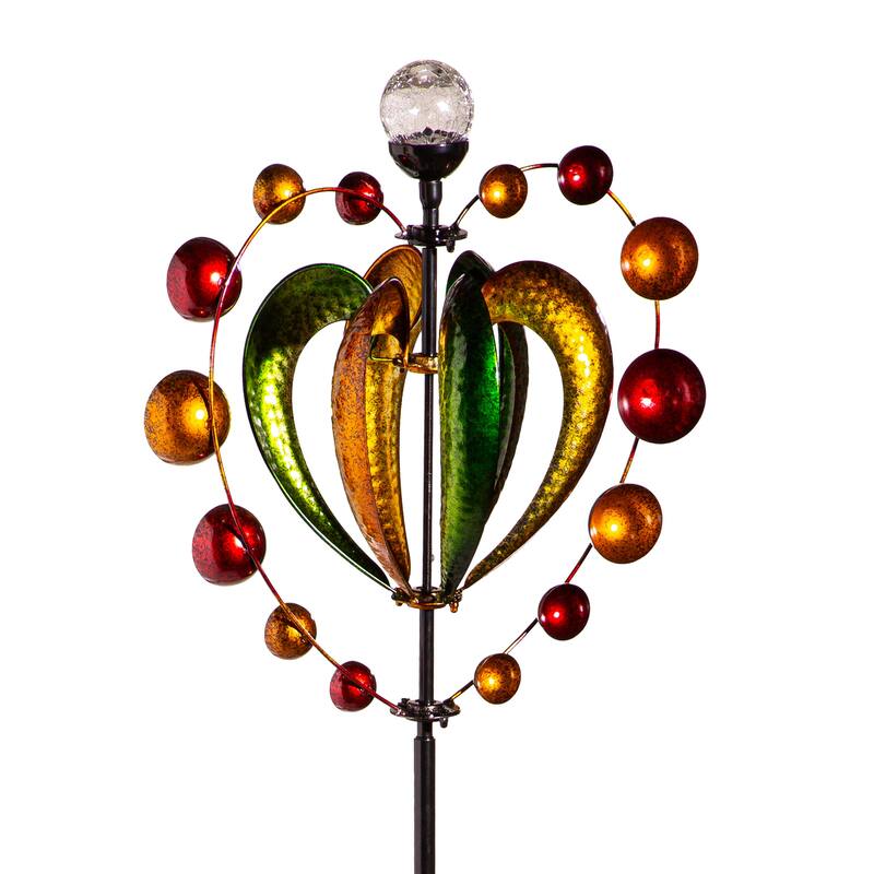 Solar Metal Wind Spinner, Green & Gold Heart, 81"H
