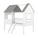 preview thumbnail 3 of 9, Twin Size Low Loft Bed with with Two Side Windows, House-shaped Bed with Ladder, Pine Wooden Bed with Guardrail, White+Gray