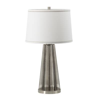 30 Inch Accent Table Lamp, Fabric Shade, Metal, Glass Frame, White, Gray