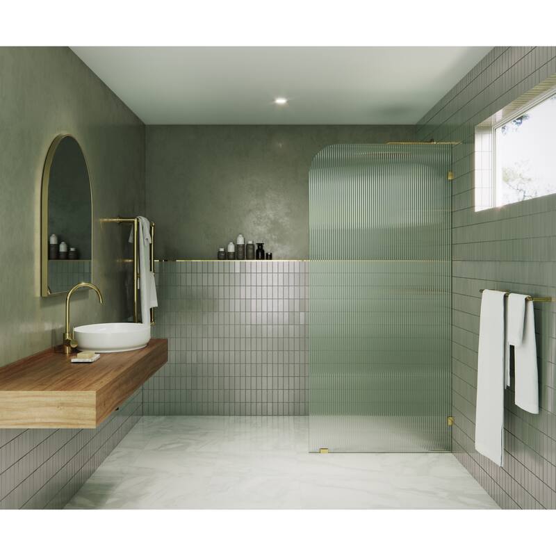 Glass Warehouse 36" x 78" Frameless Shower Door - Single Fixed Panel Fluted Frosted Radius
