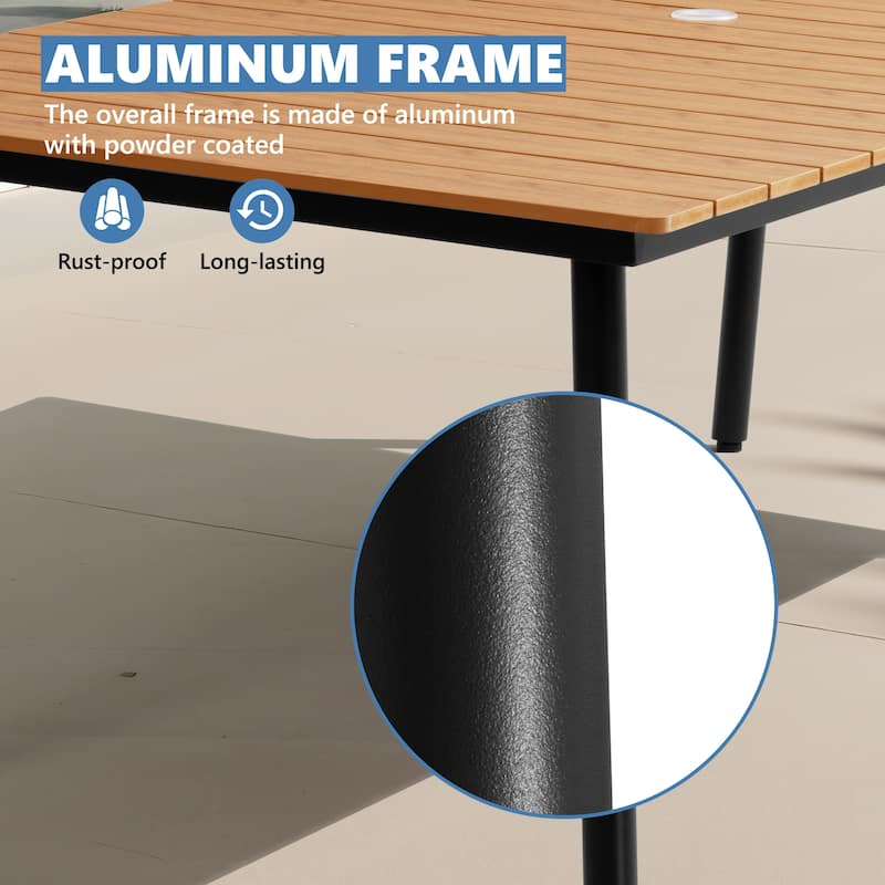 9-piece Outdoor Patio Aluminum Rectangle Dining Set with Chairs Umbrella Hole
