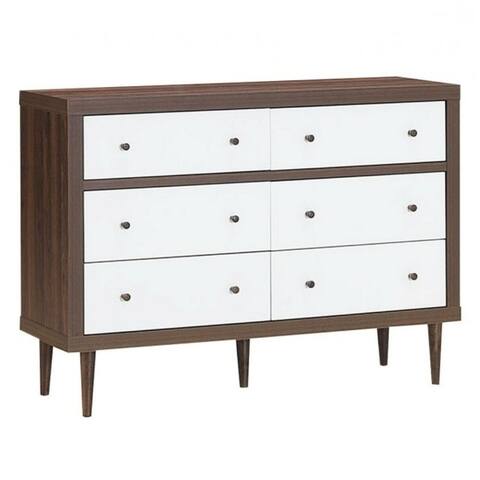 Modern Walnut White 6 Drawer Wood Dresser - Multi