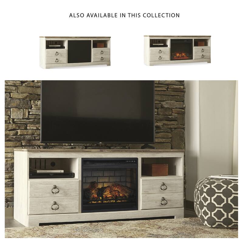 Signature Design by Ashley Willowton Whitewash 64" TV Stand for TVs up to 73" with Electric Fireplace