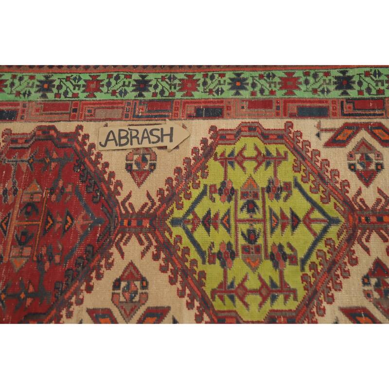 Hand Knotted Oriental 100% Wool Carpet Traditional Tribal Beige & Ivories Ardebil Runner Rug - 10' 5'' X 3' 1''
