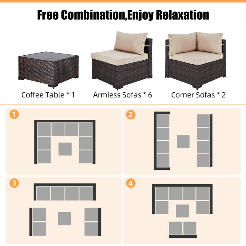 Patio Watcher Outdoor 8 Seater Rattan Sectional Set with Cusions and Coffe Table