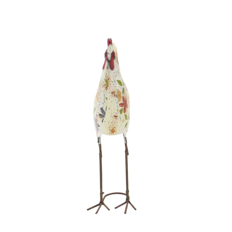 Metal Rooster Indoor Outdoor Distressed Standing Decorative Garden Sculpture - Green or Cream - Roche River Decor