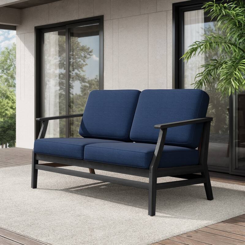 Teak Outdoor Patio Club Chairs Loveseat with Cushions
