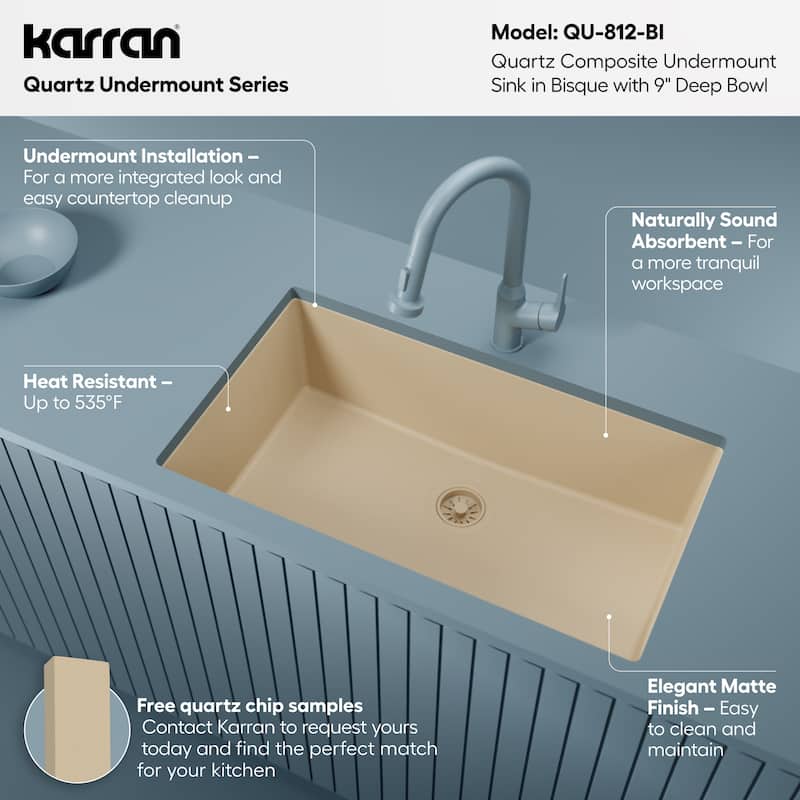 Karran Undermount 32.5 in. Large Single Bowl Quartz Kitchen Sink