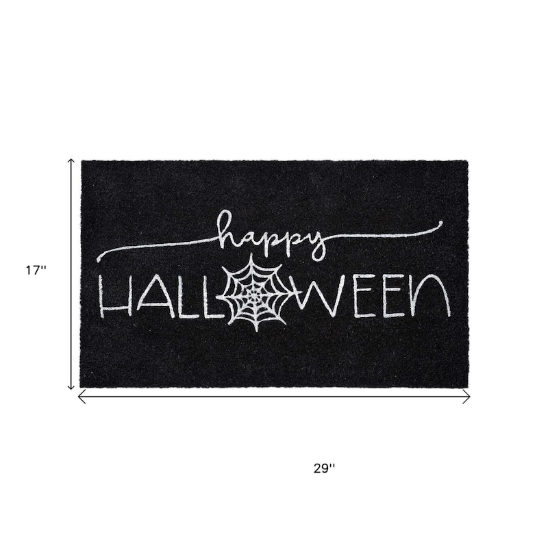 HomeRoots 17" X 29" Black And White Happy Halloween Outdoor Coir Door Mat - 17.00' X '29.00