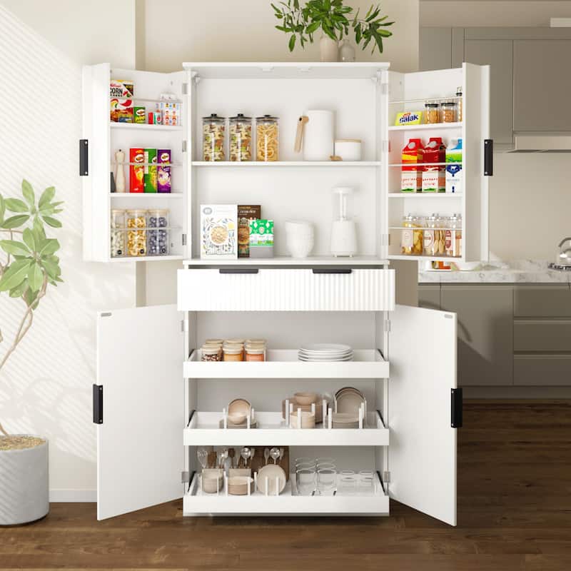 72"H Kitchen Pantry Cabinet with 3 Keyboard Drawers,Freestanding Cabinet with 6 Door Shelves Adjustable,Cupboard Storage Cabinet
