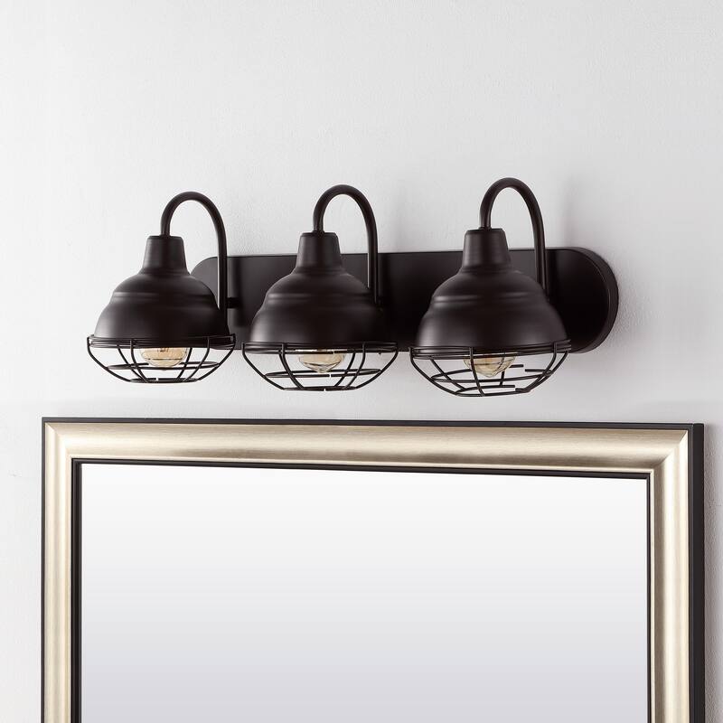 Cora 24.5" 3-Light Industrial Farmhouse Iron LED Vanity, Oil Rubbed Bronze by JONATHAN Y - 3 Light