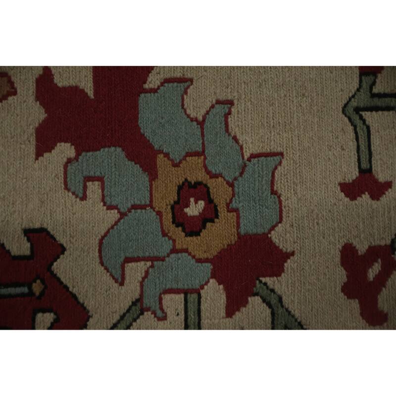 Hand Knotted Oriental 100% Wool Carpet Traditional Geometric Beige & Ivories Sumak Area Rug - 12' 1'' X 9' 1''