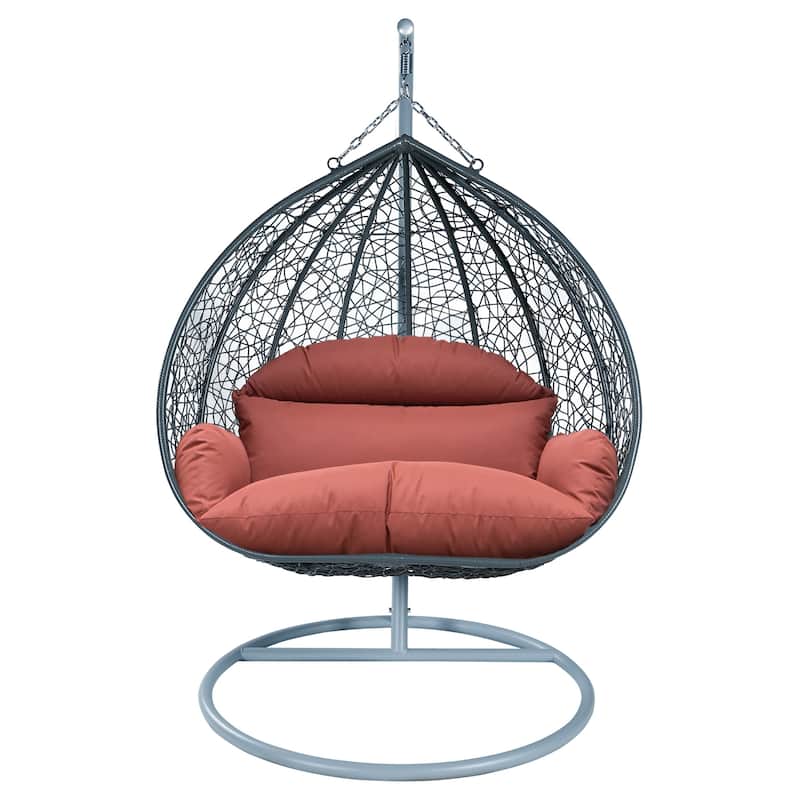 2-Person Egg Swing Chair in Grey Stainless Steel 2-Seater Porch Swing for Outdoor and Indoor - 77.95" Height