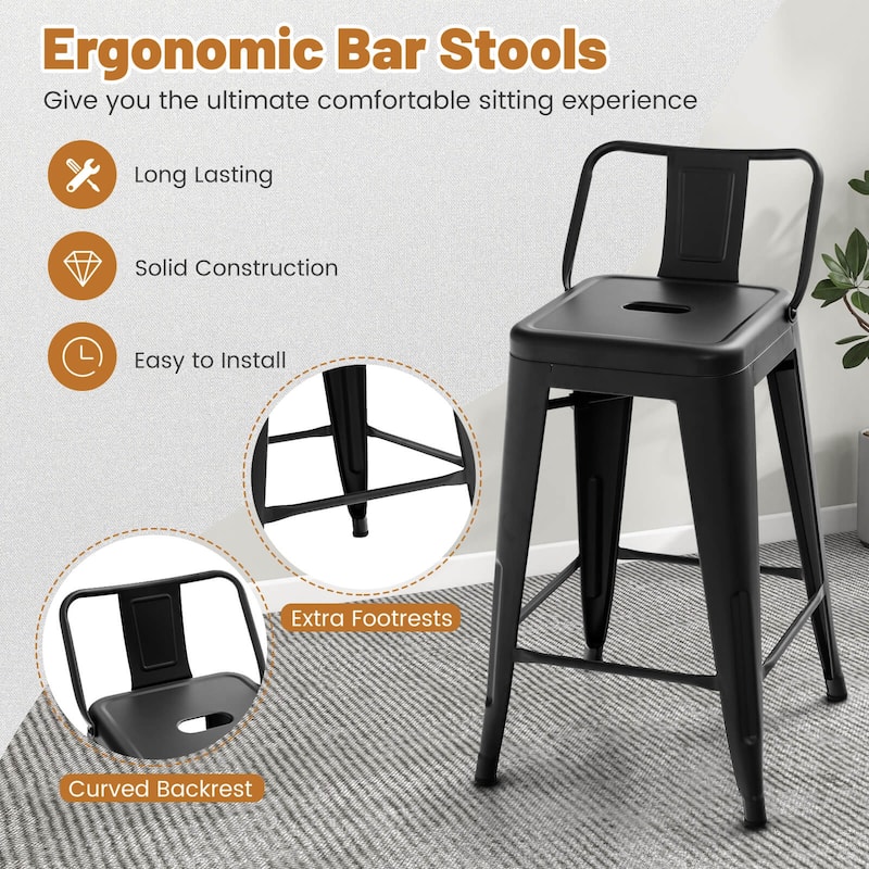 Costway Set of 4 Low Back Metal Counter Stool 24'' Seat Height - see details