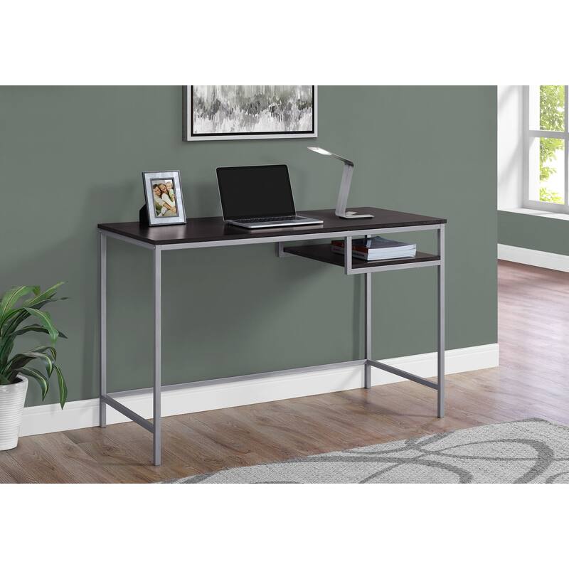 Computer Desk, Home Office, Laptop, 48"l, Work, Brown Laminate, Grey Metal, Contemporary
