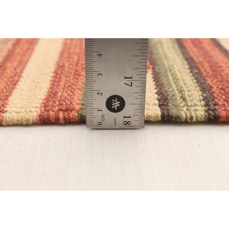 ECARPETGALLERY Flat-weave Bold and Colorful Cream, Olive Wool Kilim - 2'0 x 3'0