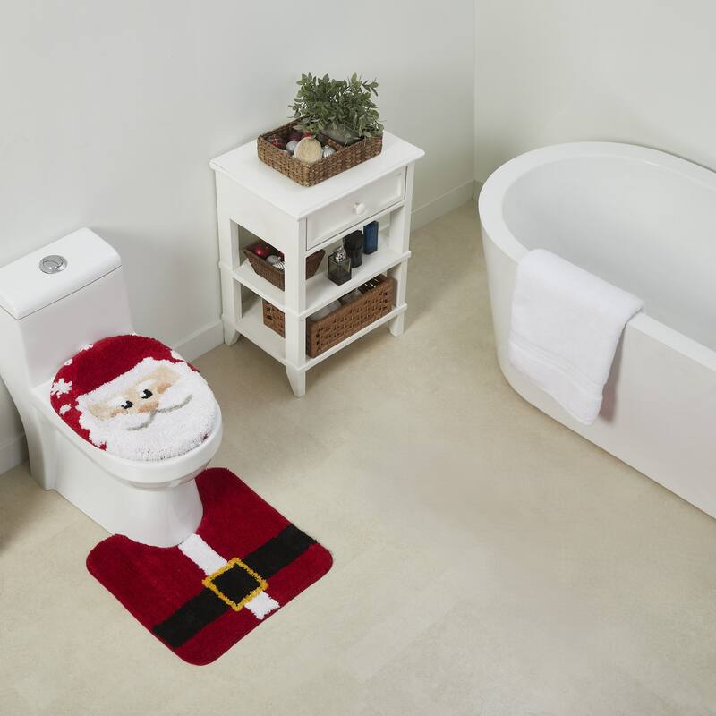 Christmas Holiday Santa Clause Red Bath Rug Set - Red
