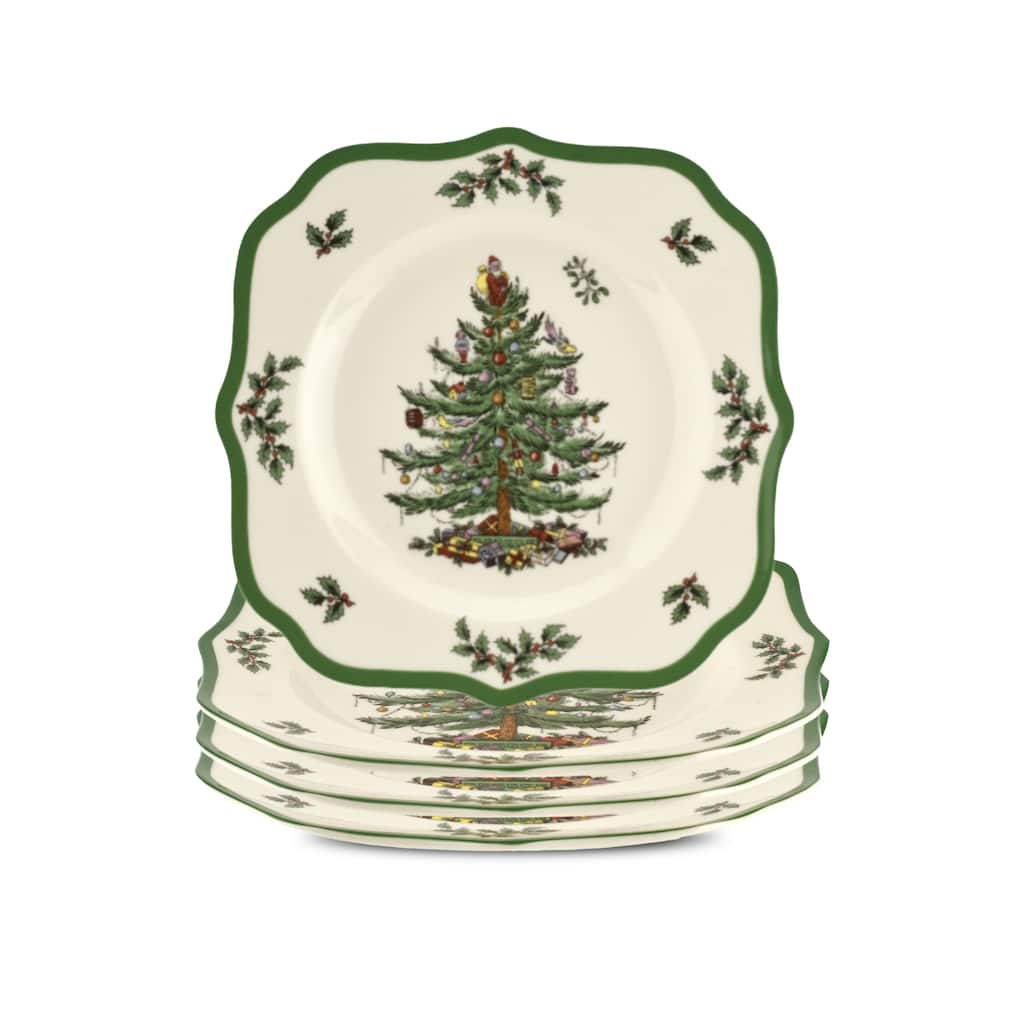 Spode Christmas Tree Scalloped Set of 4 Salad Plates
