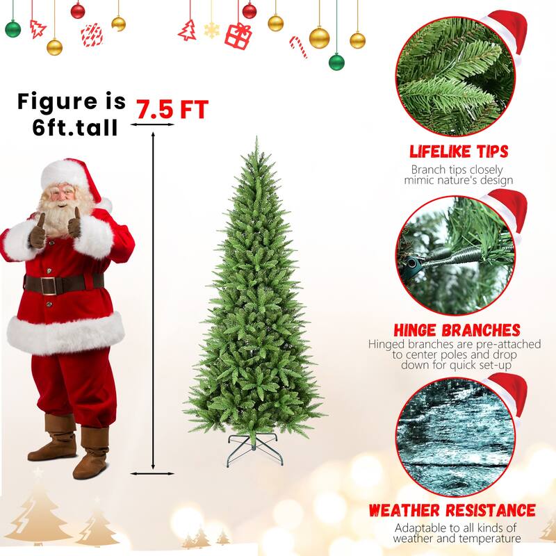 4FT Slim Christmas Tree-424 Tips,PE+PVC Branches, Hinged Design for Easy Setup
