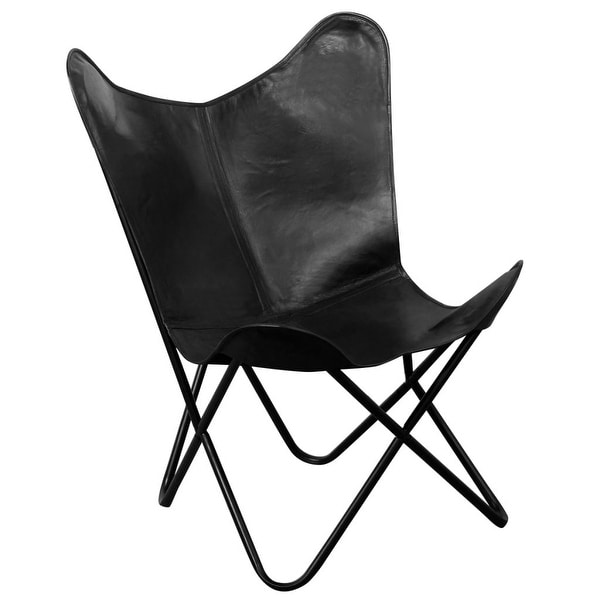 vidaXL Butterfly Chair Black Real Leather 29.1