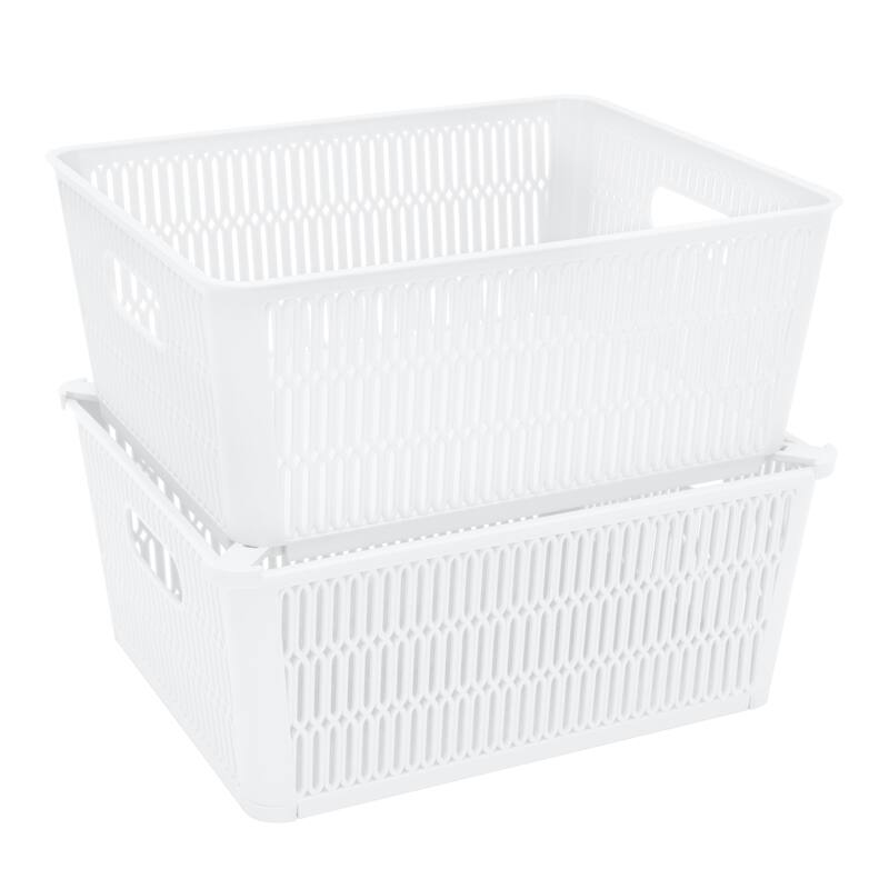 Simplify 2 Pack Slide 2 Stack It Storage Tote Baskets in Black - 11"x 9"x 4.75" - White