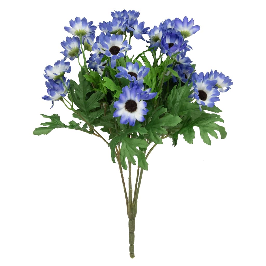 Cineraria Daisies Artificial Floral Spray- 15" - Blue