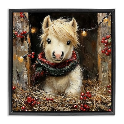 Stupell Horse Foal with Holly & Lights Framed Floater Canvas Wall Art Design By Riley B