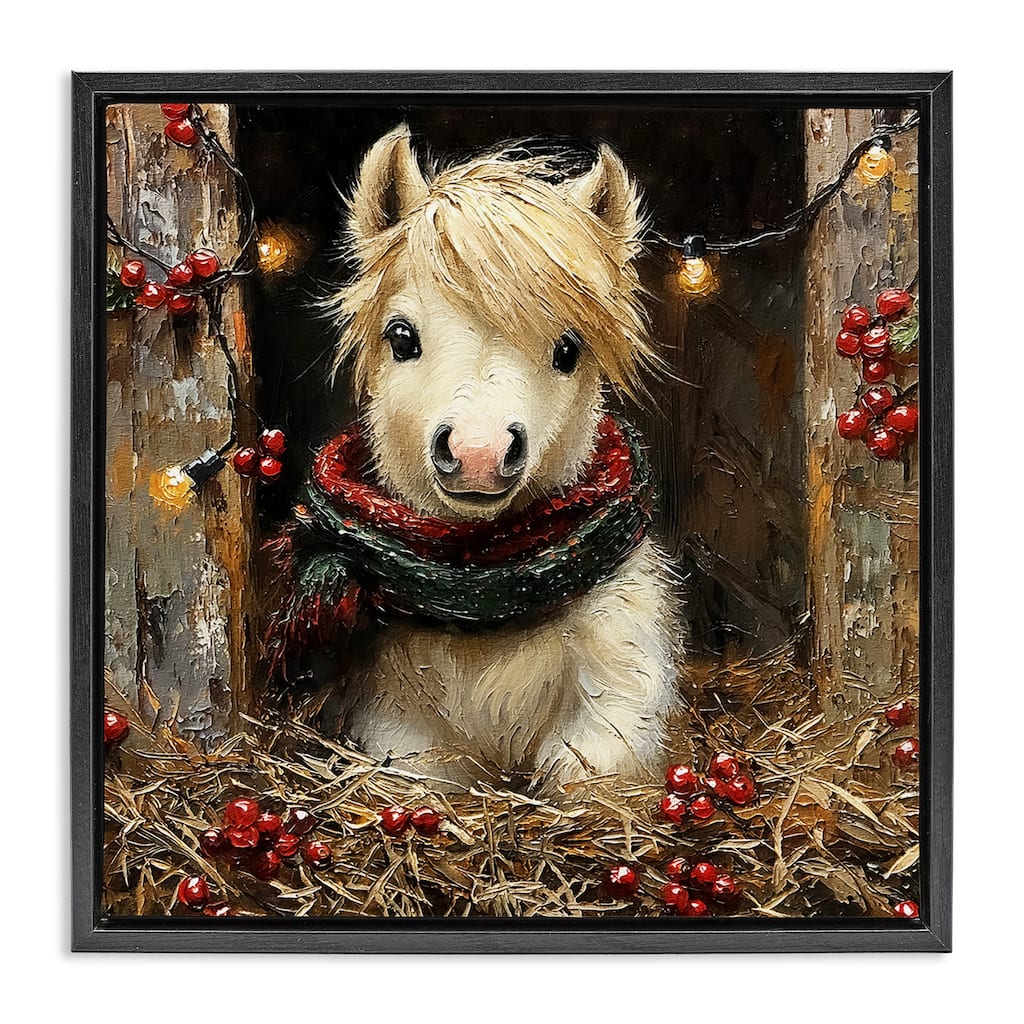Stupell Horse Foal with Holly & Lights Framed Floater Canvas Wall Art Design By Riley B