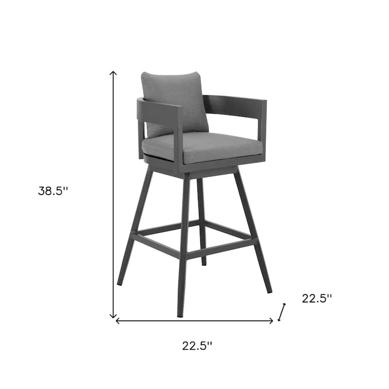 HomeRoots 39" Dark Gray Metal Swivel Low back Outdoor Bar Height chair with Footrest