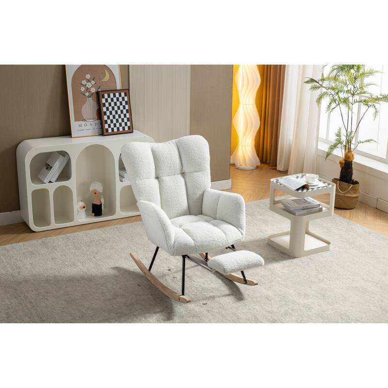 Teddy Fabric Rocking Chair With Adjustable Footrest - Ivory