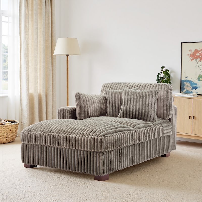 41" W Plush Corduroy Chaise Lounge with Pillows