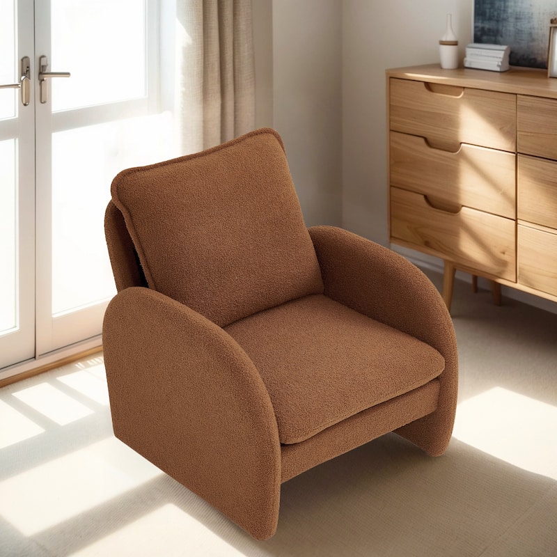 Modern Sherpa Upholstered Accent Chair, Comfortable Living Room Armchair - Orange