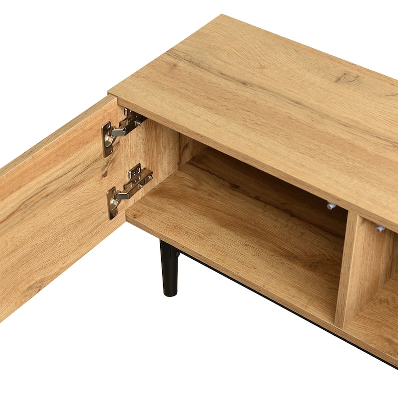 Wood TV Stand LED Entertainment Center Media Console with 4 Cabinets