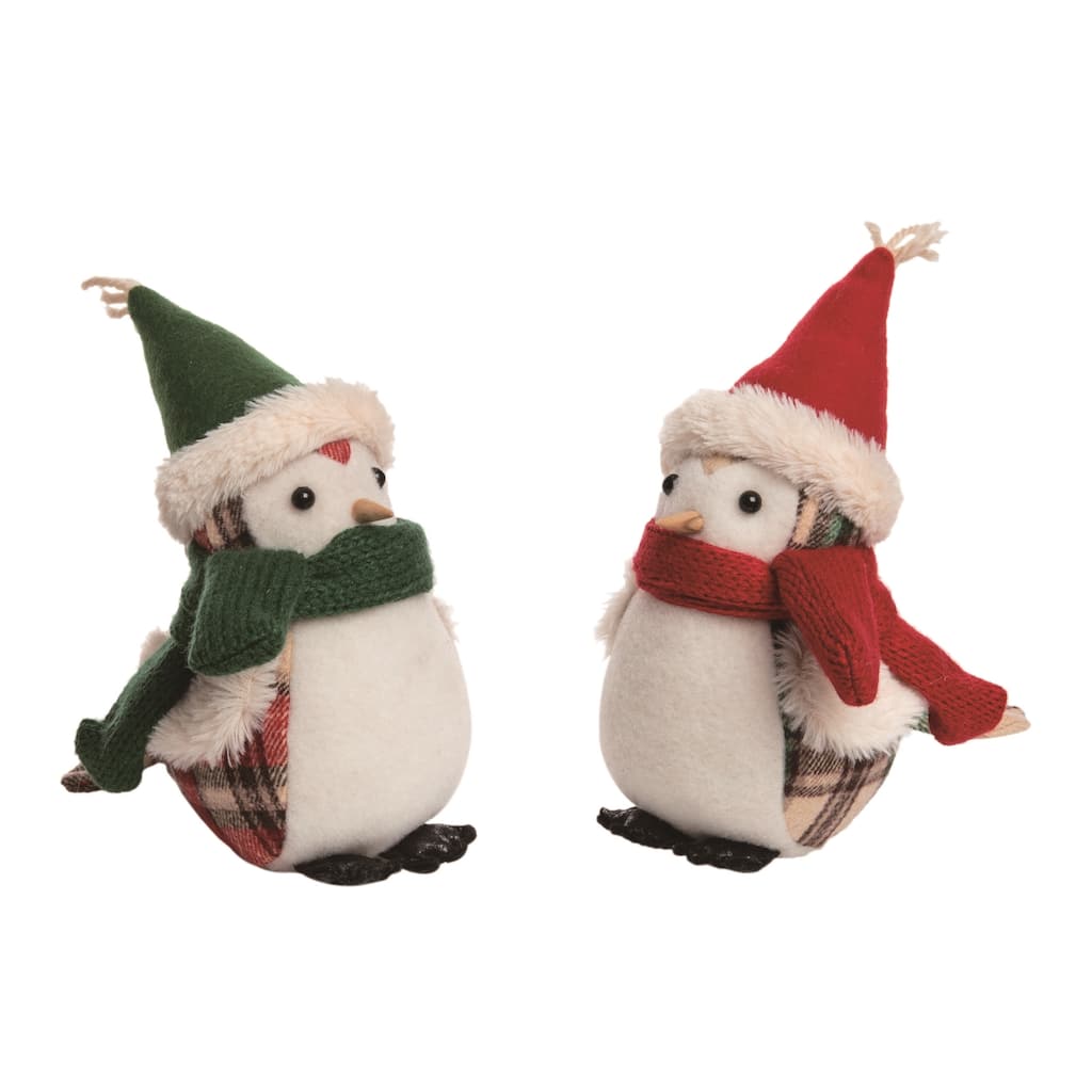 Transpac Plush Plaid Bird Sitter Set of 2 Christmas Home Decorations