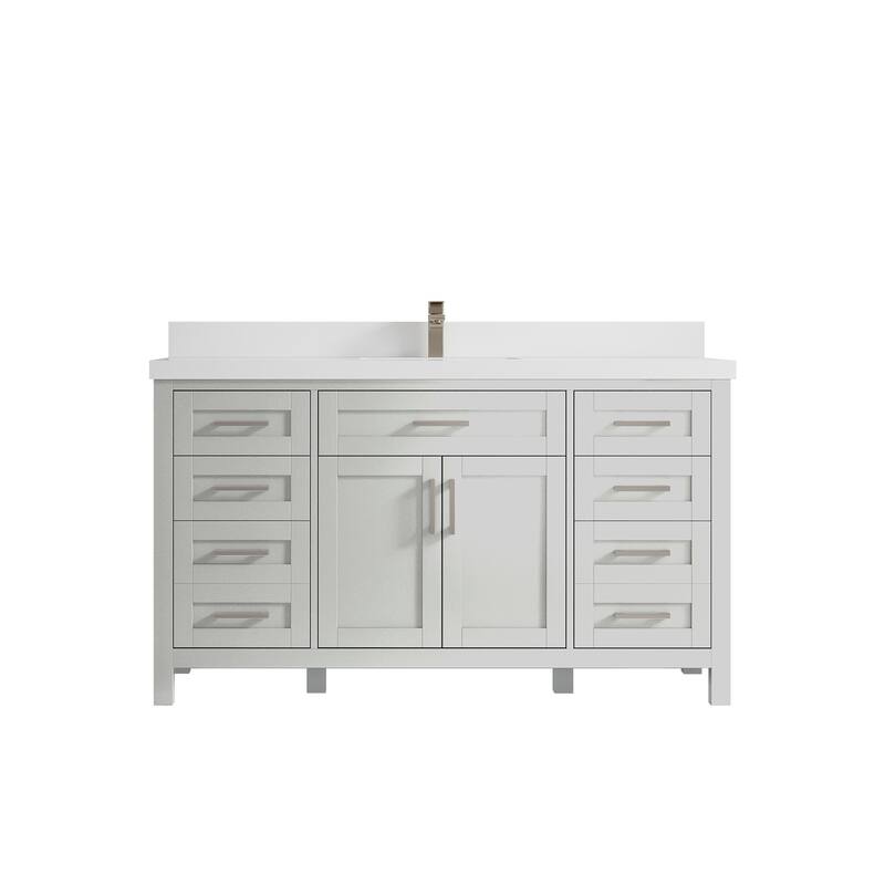 Willow Collections 60 in. W x 22 in. D Cambridge Single Sink Bathroom Vanity with Countertop - 2" White Quartz - Coventry Gray