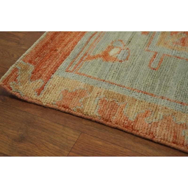 Vegetable Dye Wool Oushak Turkish Area Rug, Medallion Geometric Carpet - 9' 6'' X 8' 3''