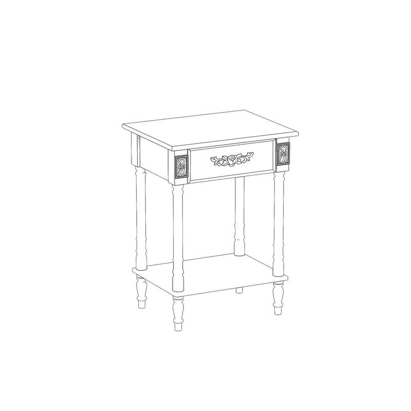 Vintage End Table with Drawer and Shelf, French Style Nightstand with Solid Wood Legs, White Accent Table